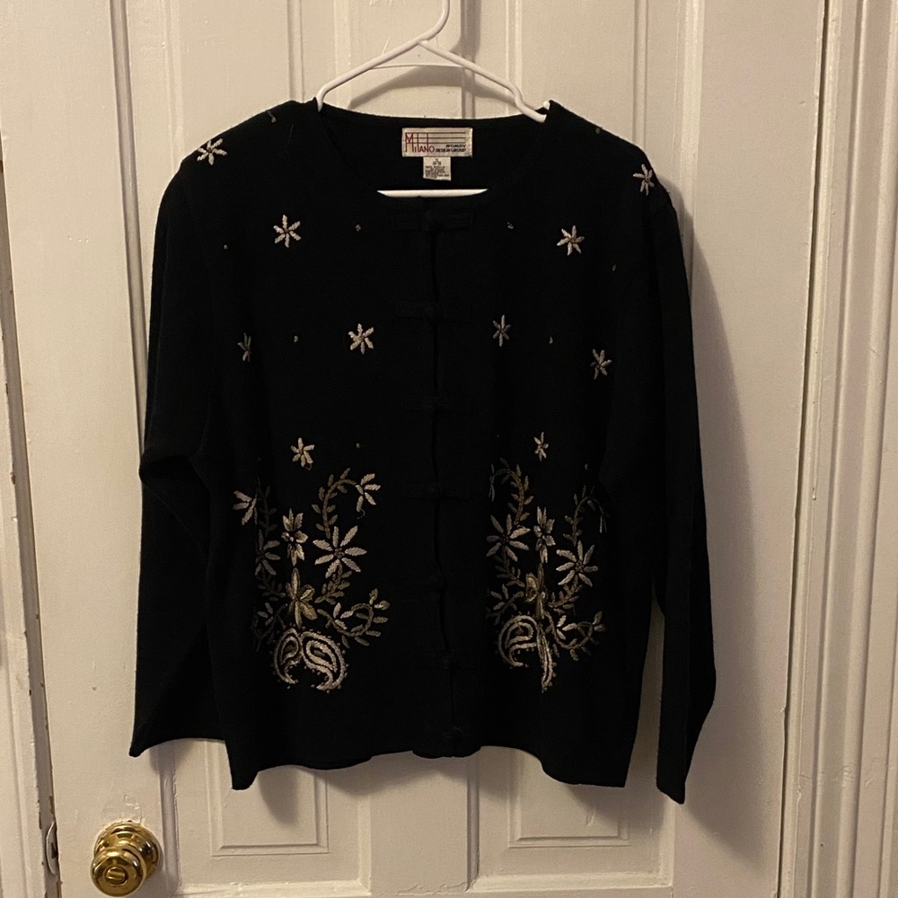 Milano Black Floral Embroidered Cardigan